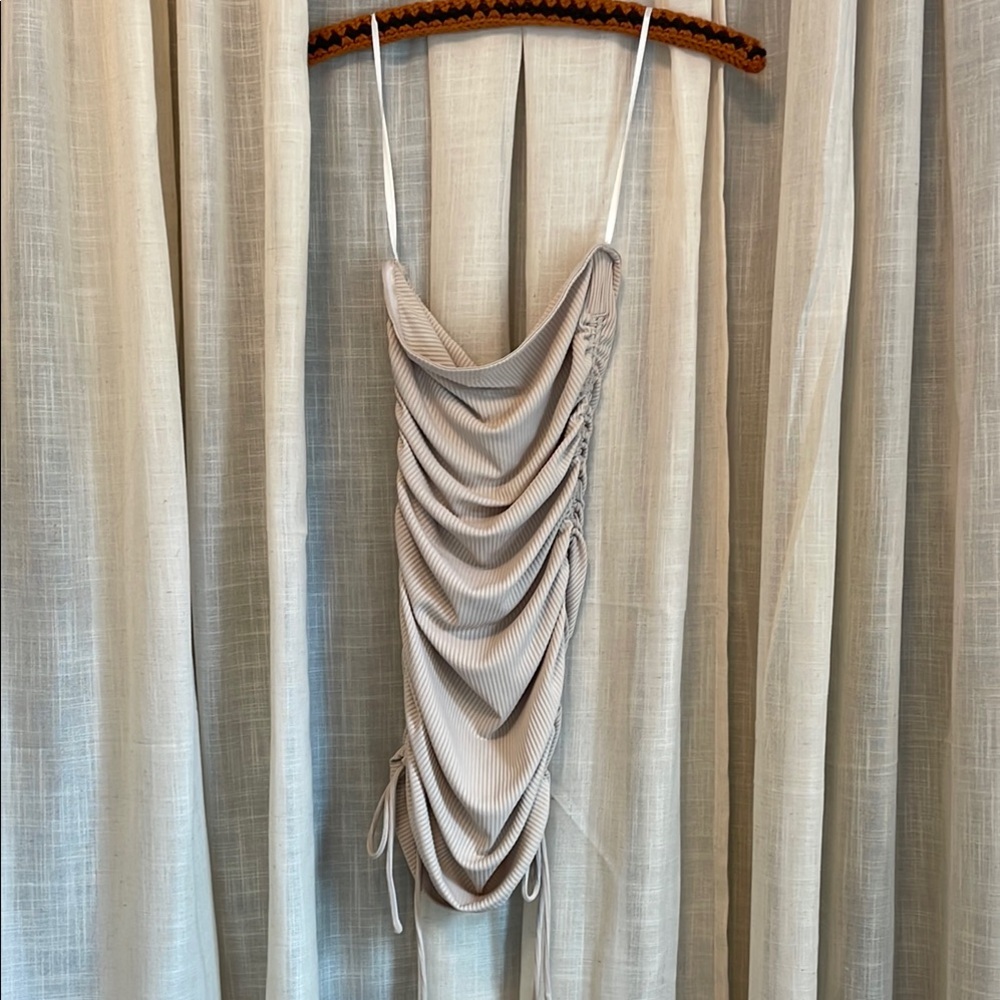 Princess Polly Cream Ruched & Ribbed Dress
